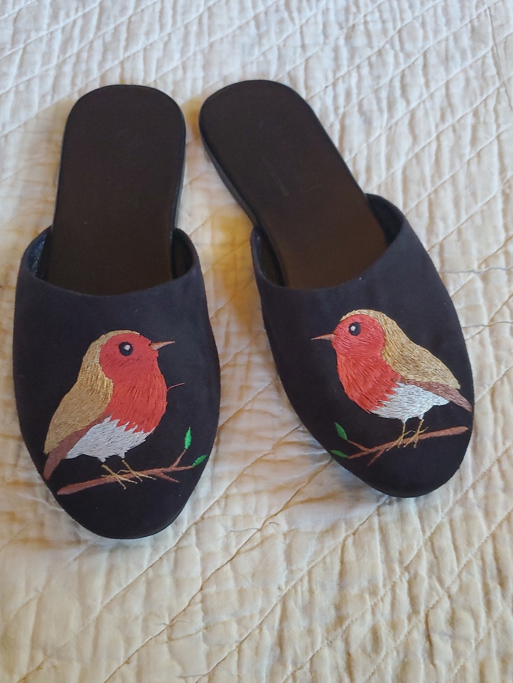 Bird Embroidered Slip-On Slides